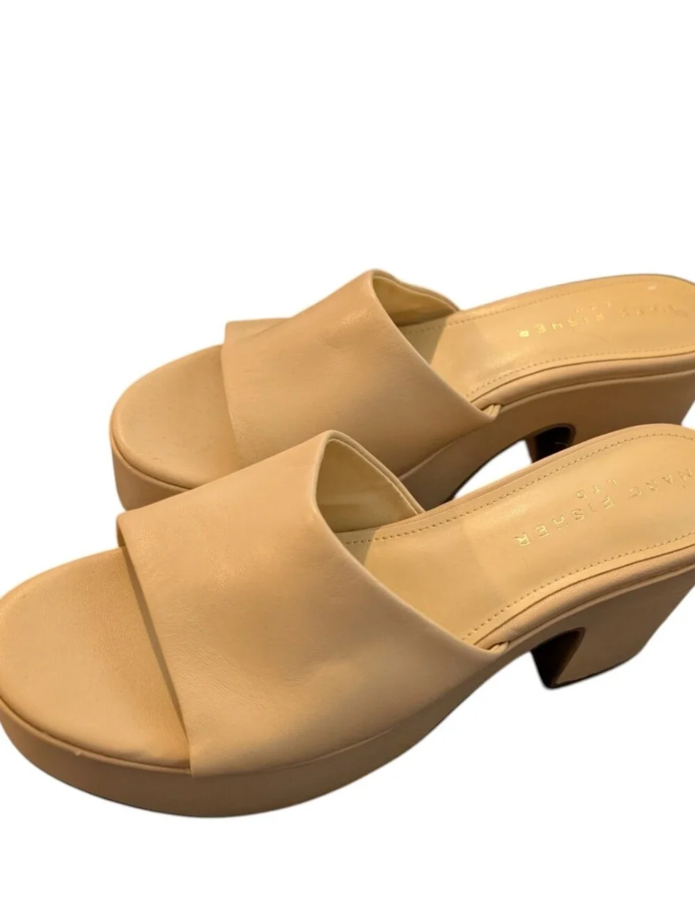 MARC FISHER LTD Forina Leather Platform Slide Sandal In Light Natural